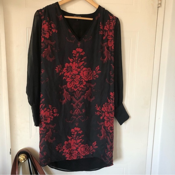 Judith and Charles 100 % SILK Black rose dress (size 2) - Picture 1 of 15